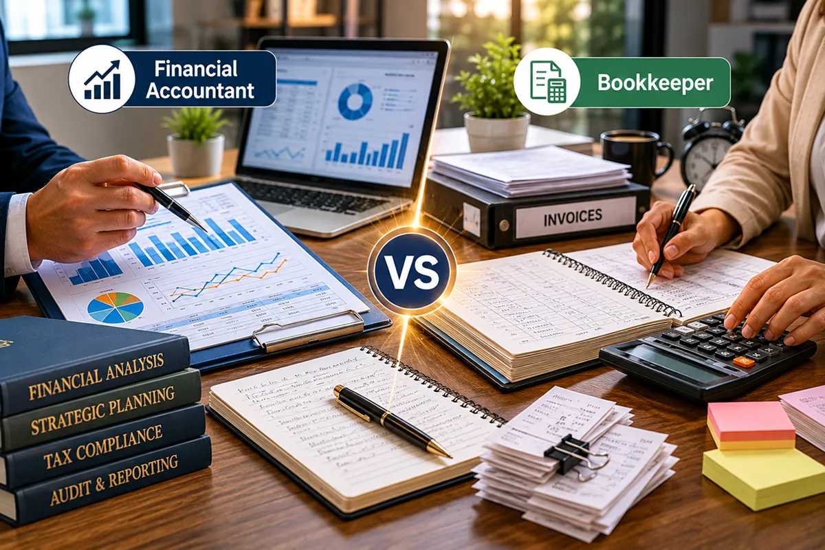What is the difference between a financial accountant and a bookkeeper